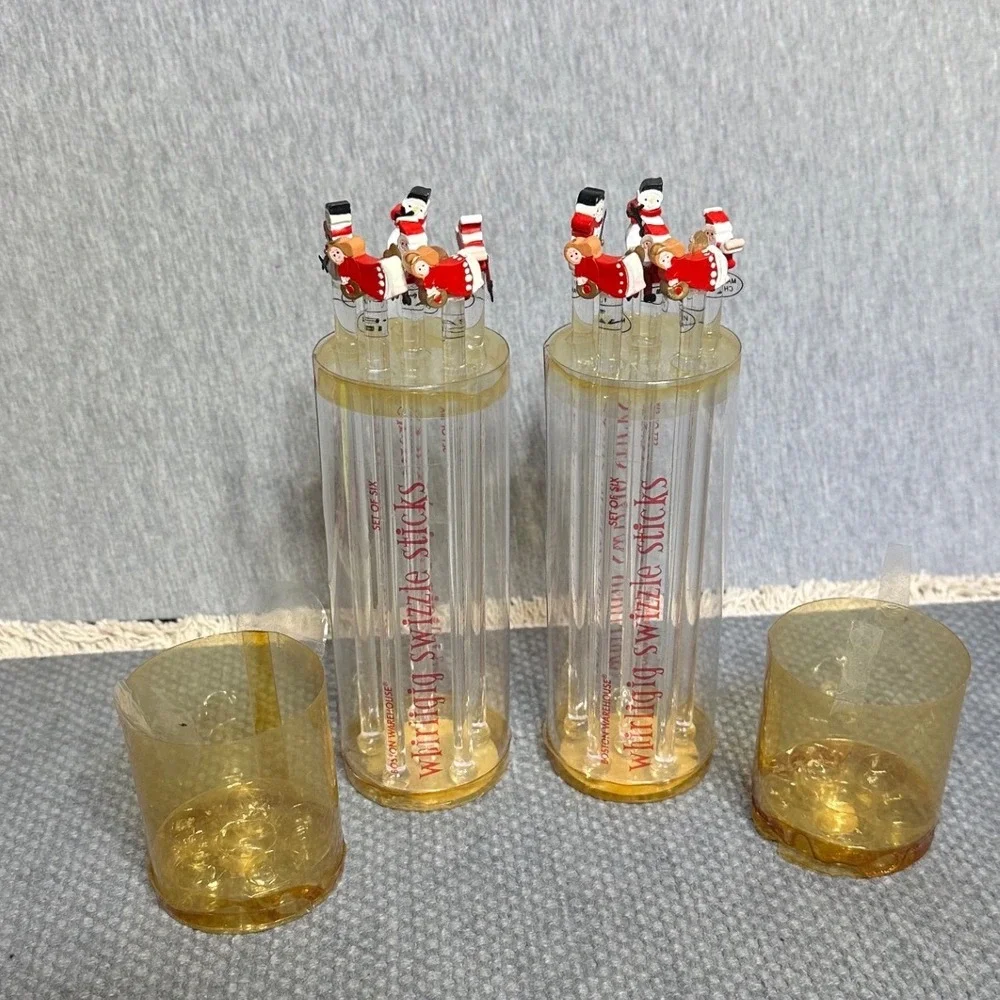 Boston Warehouse Whirligig Swizzle Sticks 12pc Holiday Santa Snowman Angel